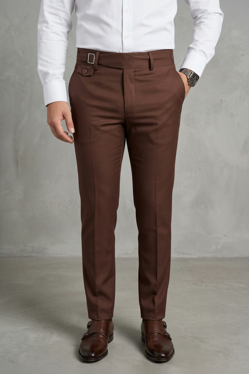 Brown Single Buckle Gurkha Pants