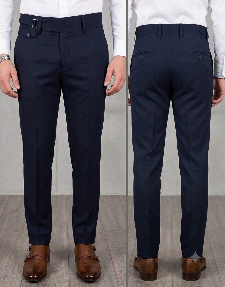 Navy Blue Single Buckle Gurkha Pants