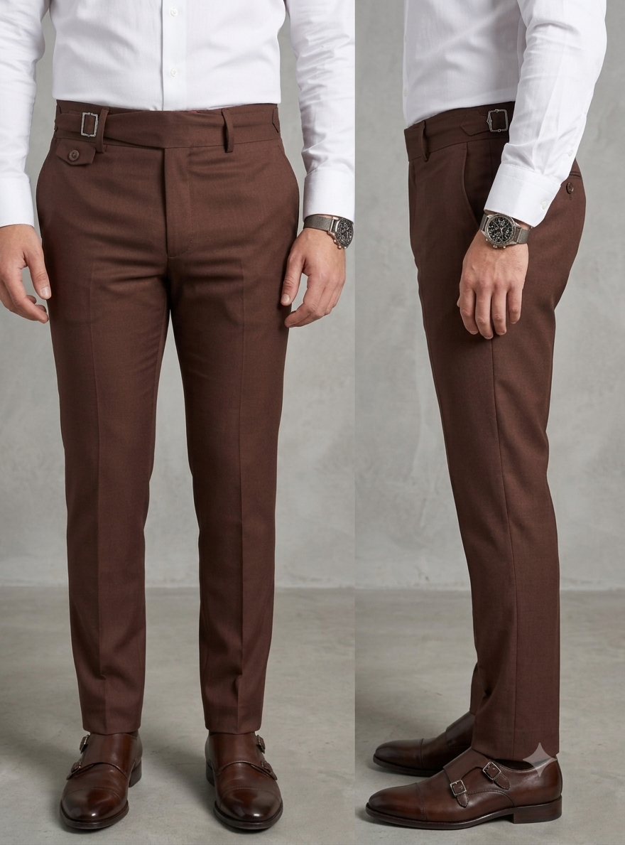 Brown Single Buckle Gurkha Pants