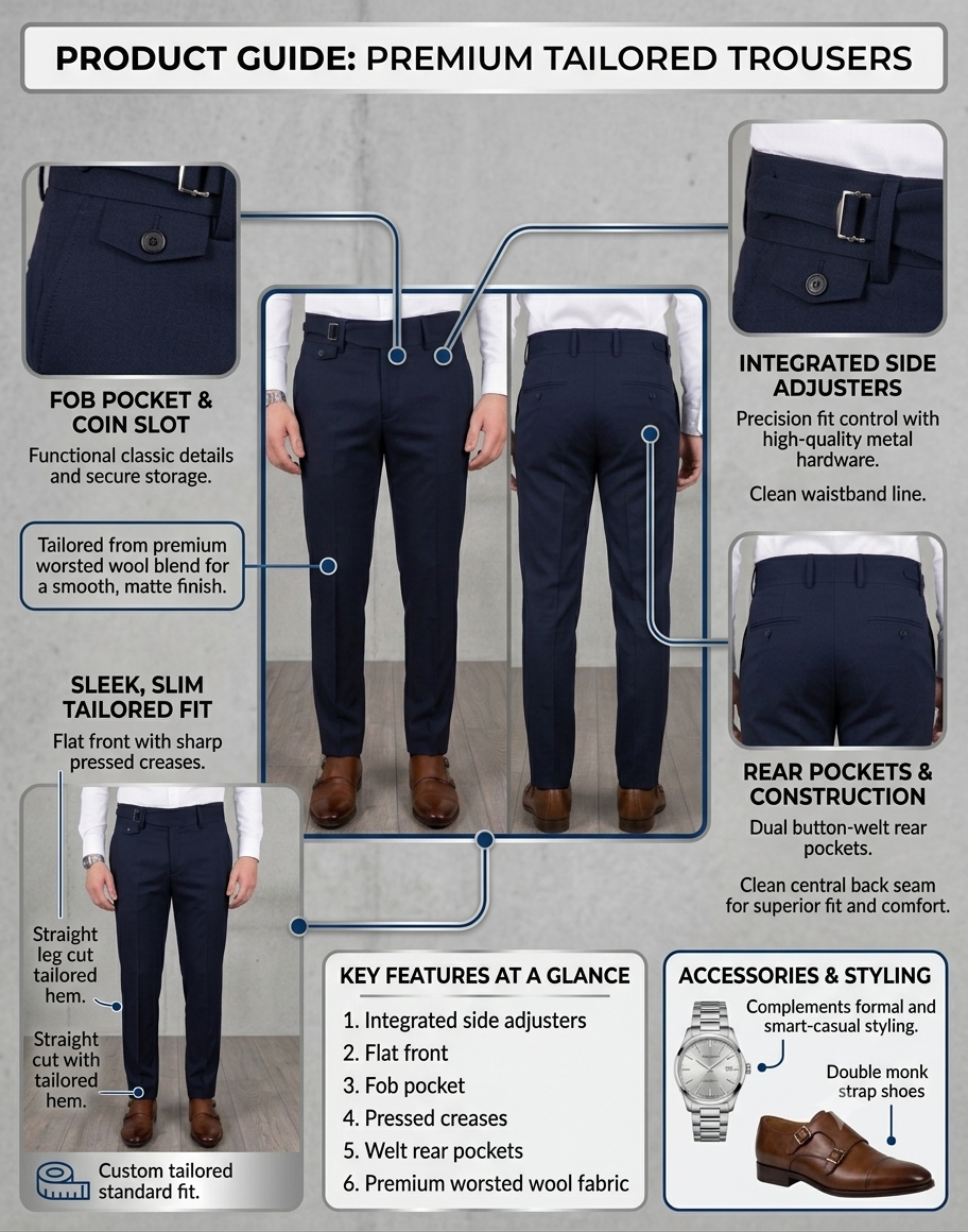 Navy Blue Single Buckle Gurkha Pants