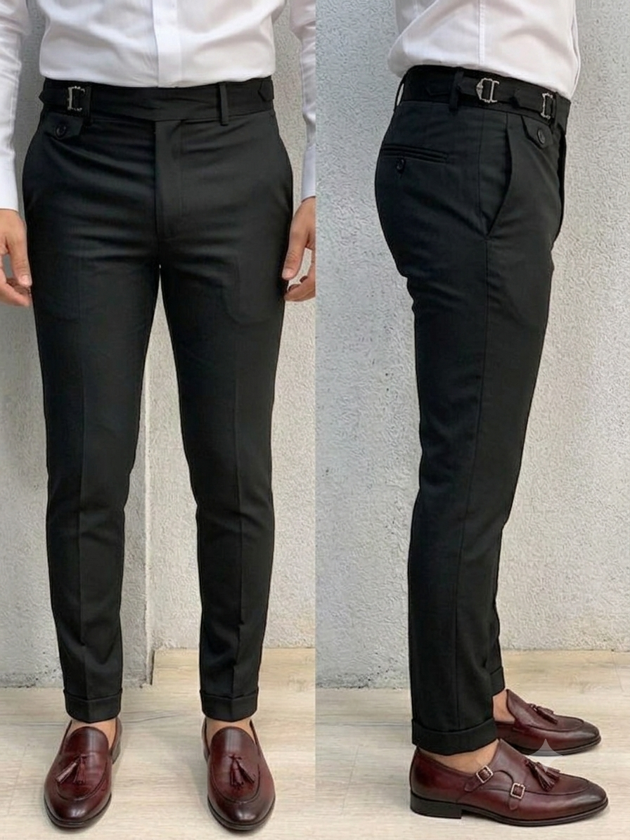 Black Single Buckle Gurkha Pants