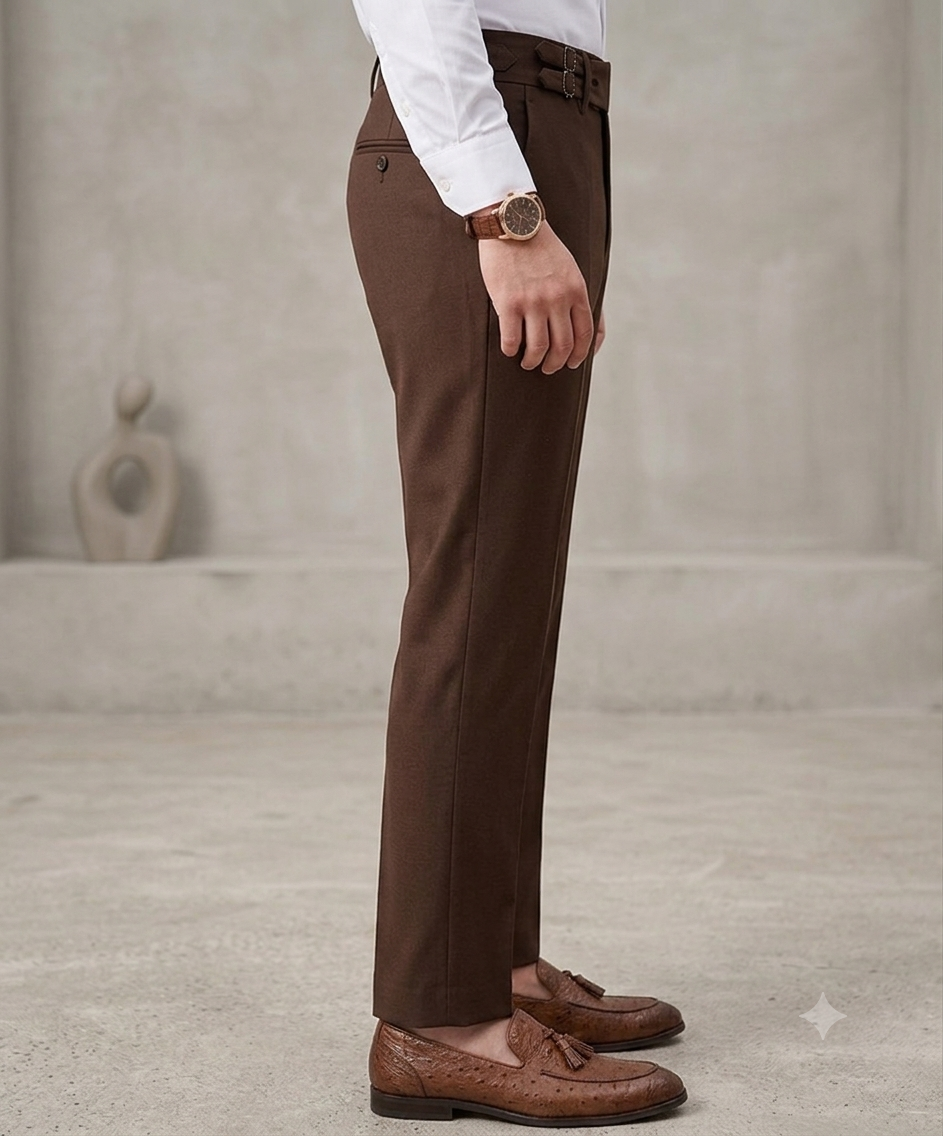 Brown Double Buckle Gurkha Pants by Ellegance