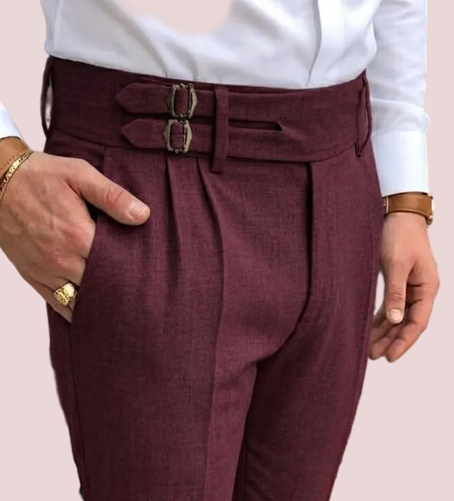 Wine Double Buckle Gurkha Pants by Ellegance
