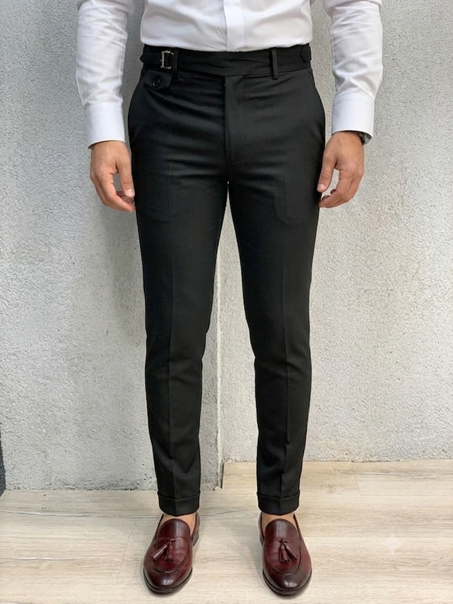 Black Single Buckle Gurkha Pants