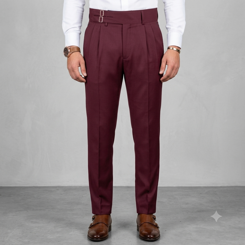 Wine Double Buckle Gurkha Pants by Ellegance