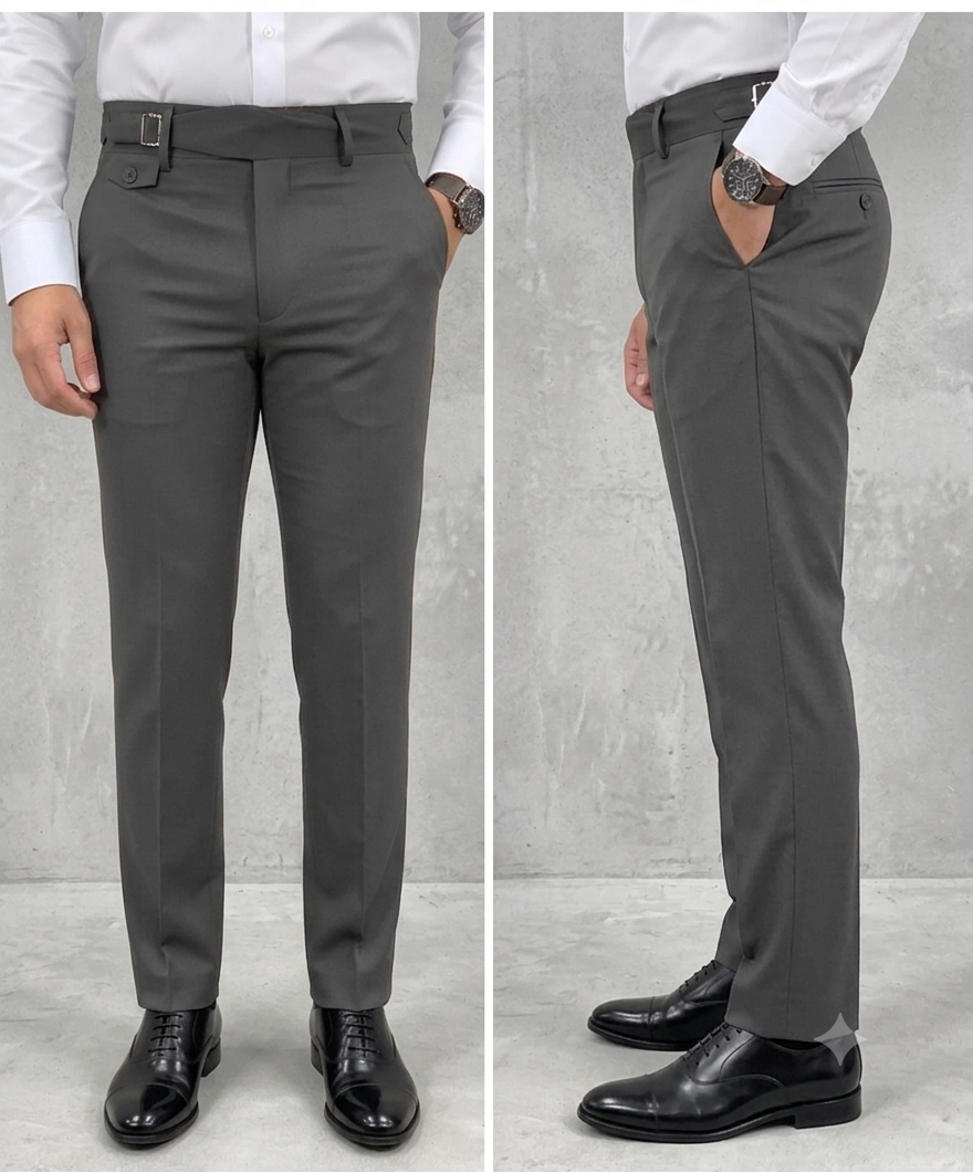 Stone Grey Single Buckle Gurkha Pants