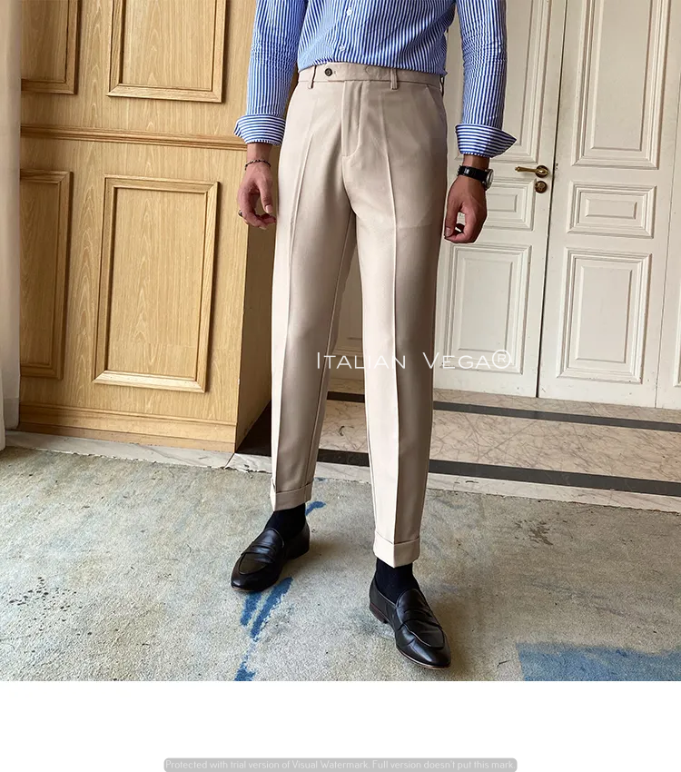 Beige Men Formal Pants by ELLEGANCE