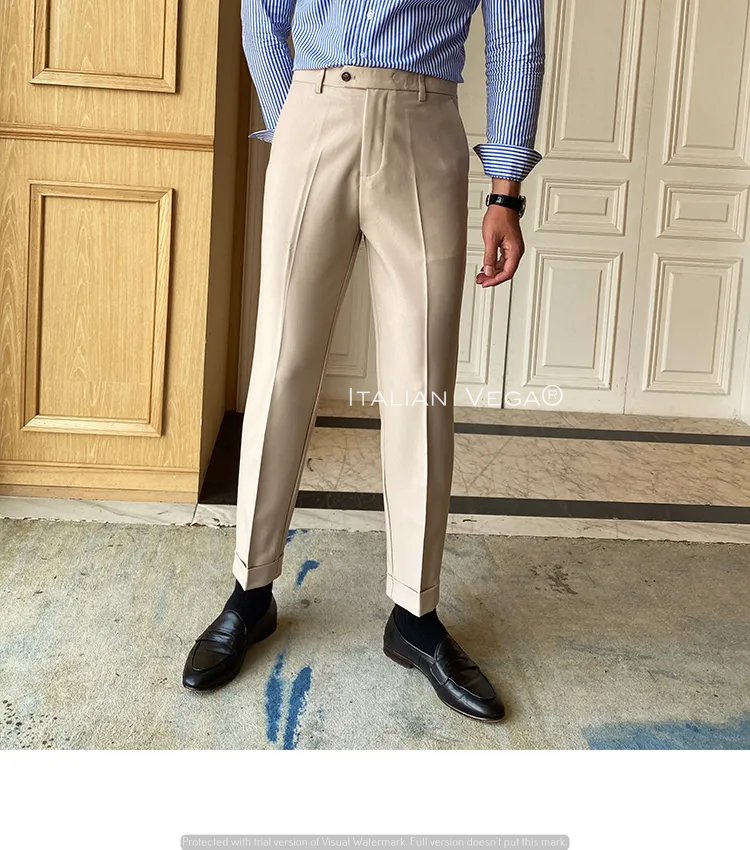 Beige Men Formal Pants by ELLEGANCE