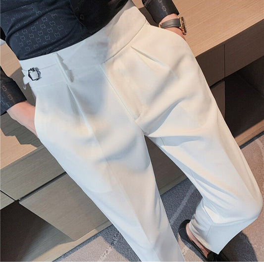 White Single Buckle Gurkha Pants by Ellegance